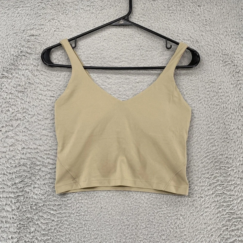 Lululemon Align Crop Tank Top Womens 6 Beige V Neck Built In‎ Bra Yoga Gym